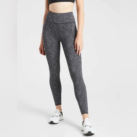 Athleta Lightning Static 7/8 Tight Black White High Rise Pockets Small - Picture 1 of 12